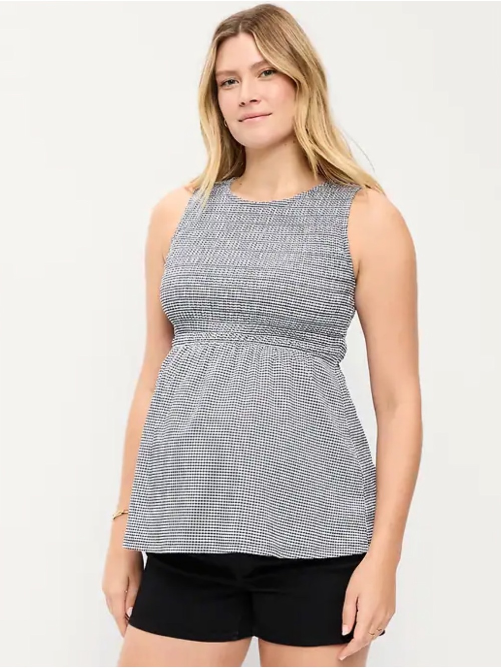 Maternity Smocked Gingham Tank Top - Black/White